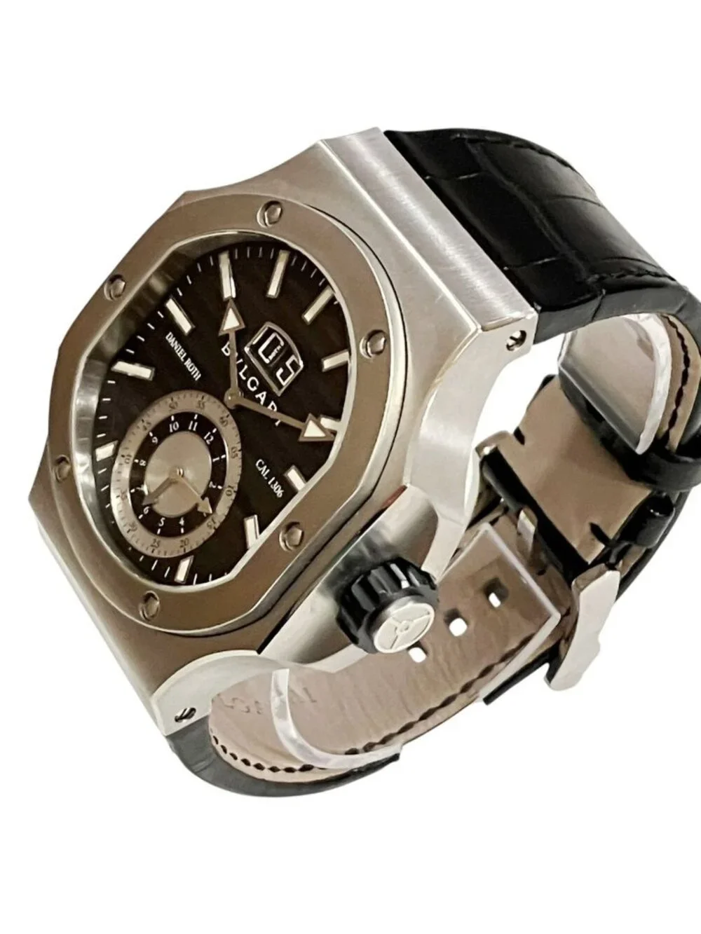 Bvlgari Daniel Roth Chrono Sprint Watch SS Leather Quartz Black Dial